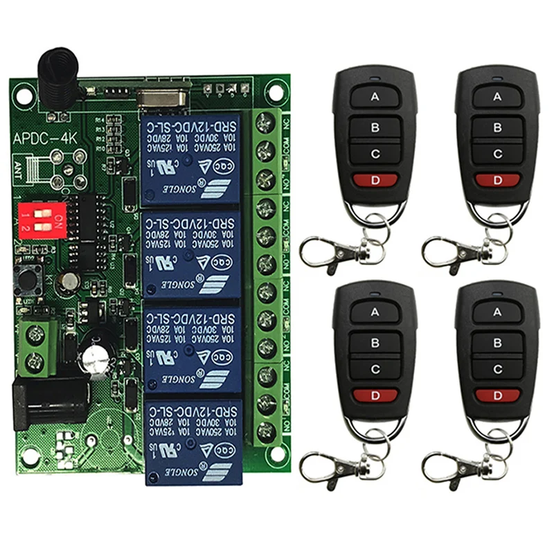 Universal Wireless Remote DC12V 24V 4CH rf Relay and Transmitter Remote Garage/LED/Light/Fan/Home appliance Control switch
Universal Wireless Remote DC12V 24V 4CH rf Relay and Transmitter Remote Garage/LED/Light/Fan/Home appliance Control switch