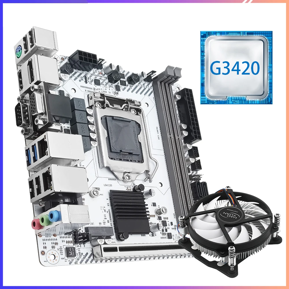 Фото Комплект материнской платы JGINYUE H97 с процессором Intel Pentium G3420 и охлаждением процессора, поддерживающей память DDR3 для настольных компьютеров MINI-ITX с VGA.