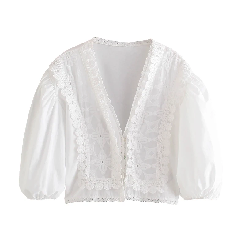 UNIQYB ZA Women Clothes Summer Fashion Vintage White V-neck Puff Sleeve Hollow Lace Embroidery Stitching Short Sleeve Shirt Tops
UNIQYB ZA Women Clothes Summer Fashion Vintage White V-neck Puff Sleeve Hollow Lace Embroidery Stitching Short Sleeve Shirt Tops