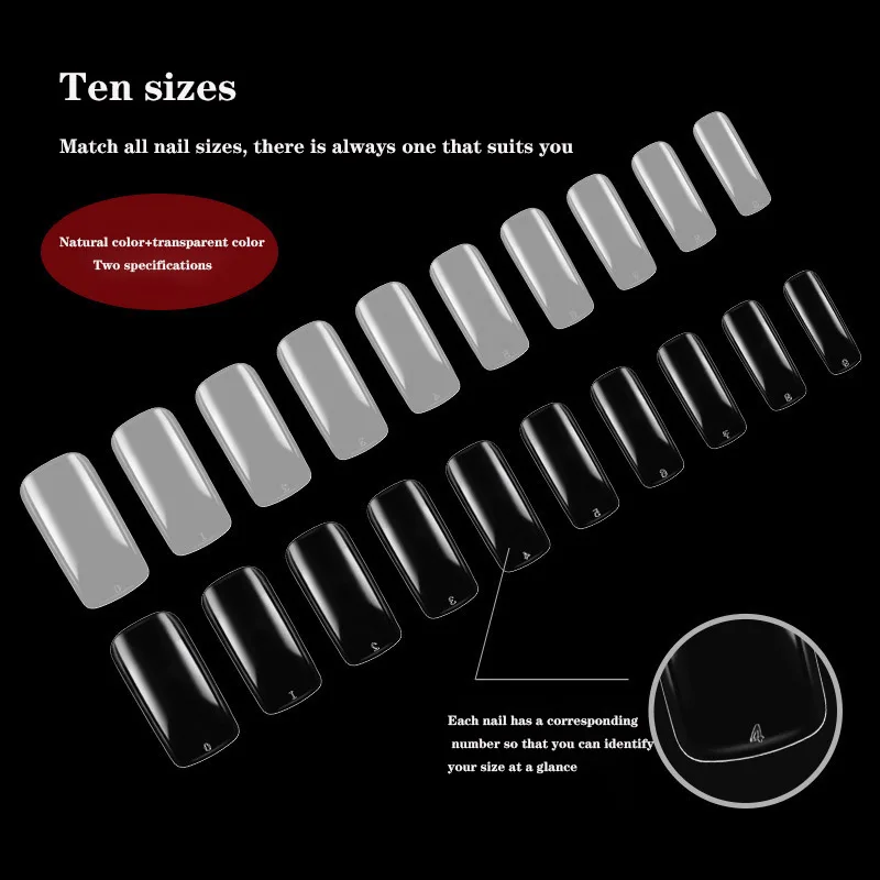 500 pcs/pack of transparent square crystal wearable extender acrylic full patch half patch nail nail practice display designtool
500 pcs/pack of transparent square crystal wearable extender acrylic full patch half patch nail nail practice display designtool