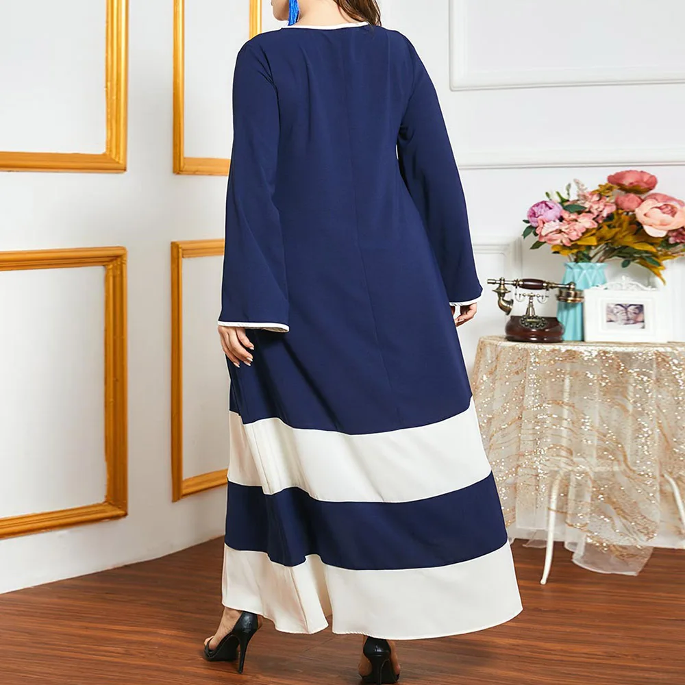 Muslim Summer Dress Casual Loose Plus Size Fashion Temperament White Blue Color Contrast Splicing Embroidery Long Sleeve 2021
Muslim Summer Dress Casual Loose Plus Size Fashion Temperament White Blue Color Contrast Splicing Embroidery Long Sleeve 2021