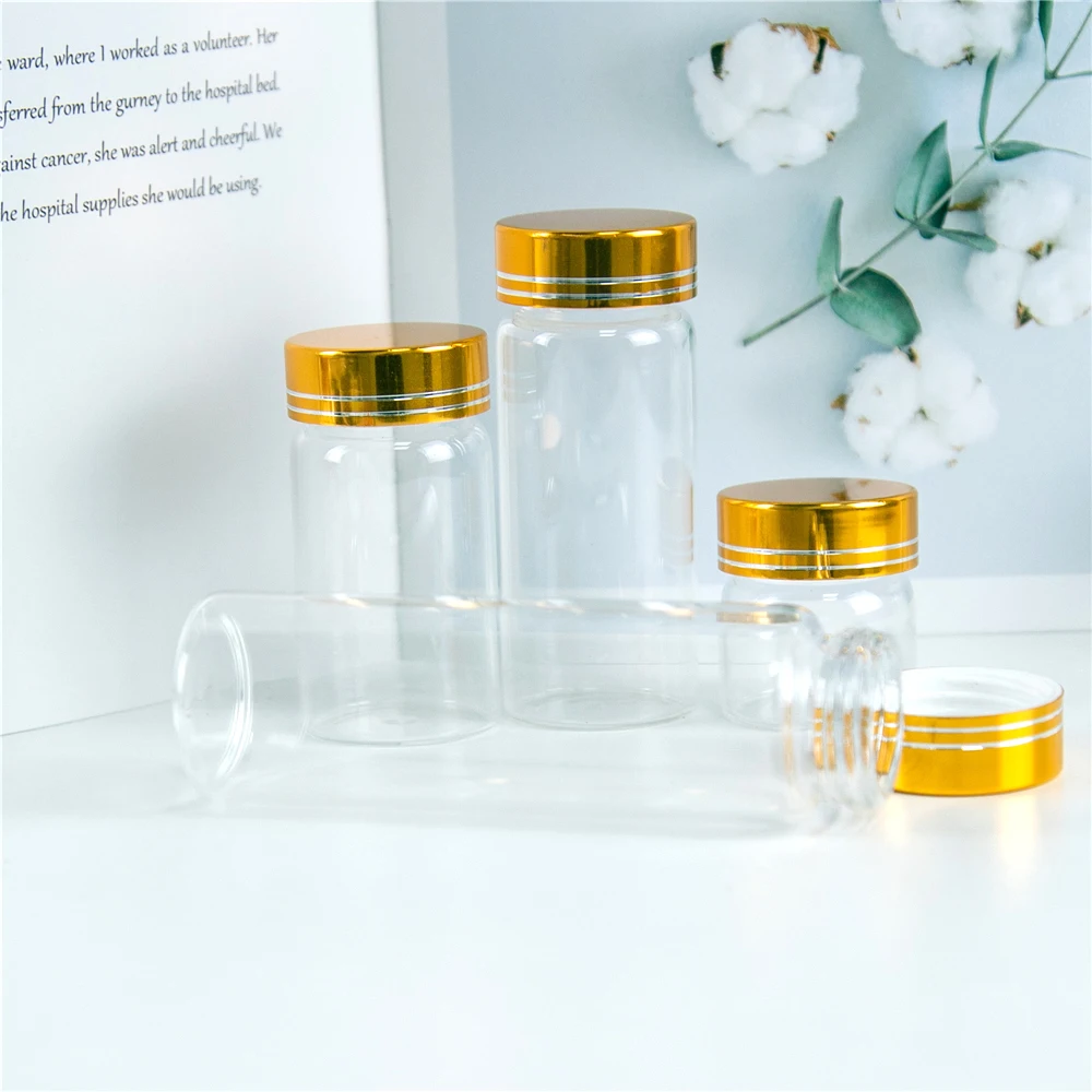 6Pcs Hyaline Glass Bottles Empty 20ml 50ml 65ml 90ml Process Tank Golden Tangent of Spiral Plastic Cover Fashion Design Vials
6Pcs Hyaline Glass Bottles Empty 20ml 50ml 65ml 90ml Process Tank Golden Tangent of Spiral Plastic Cover Fashion Design Vials