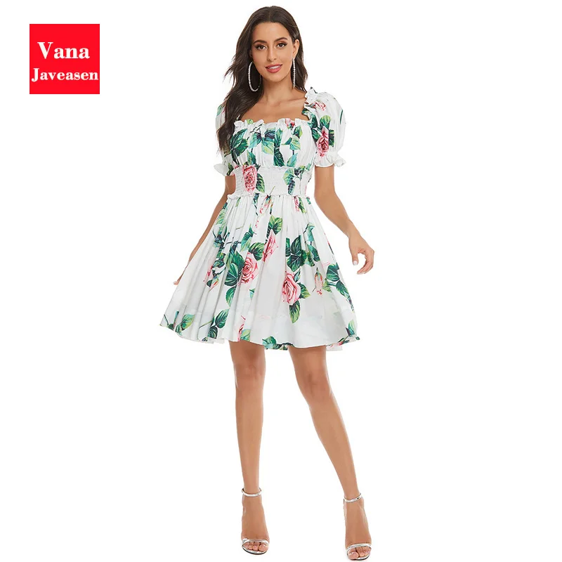 Summer Dress Women Flower Print Elastic High Waist A-line Dresses Women Party Puff Sleeve Ruched Square Neck Elegant Dresses
Summer Dress Women Flower Print Elastic High Waist A-line Dresses Women Party Puff Sleeve Ruched Square Neck Elegant Dresses