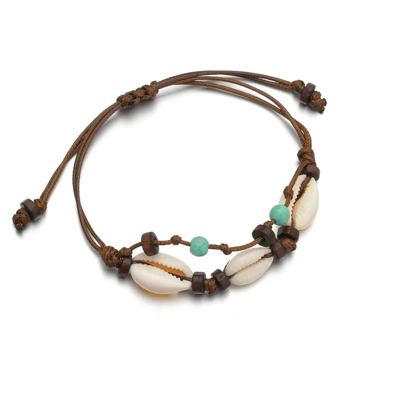 Summer Beach Brown Rope Chain Ankle Bracelet on Leg for Women Bohemian Natural Shell Beads Layered Adjustable Anklets Jewelry | Украшения и