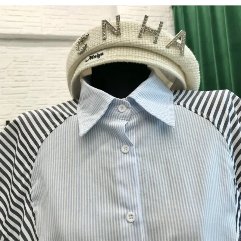 2021 Spring Autumn New Fashion Women Striped Spliced Blouse Turndown Collar Single-Breasted Long Sleeve Loose Shirts Y442
2021 Spring Autumn New Fashion Women Striped Spliced Blouse Turndown Collar Single-Breasted Long Sleeve Loose Shirts Y442