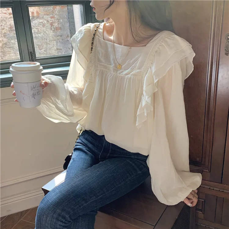 Square Collar Long Sleeve Shirts for Women Clothing Solid Loose Korean Ruffles Blouses Spring Autumn Fashion Ladies Tops 2021
Square Collar Long Sleeve Shirts for Women Clothing Solid Loose Korean Ruffles Blouses Spring Autumn Fashion Ladies Tops 2021