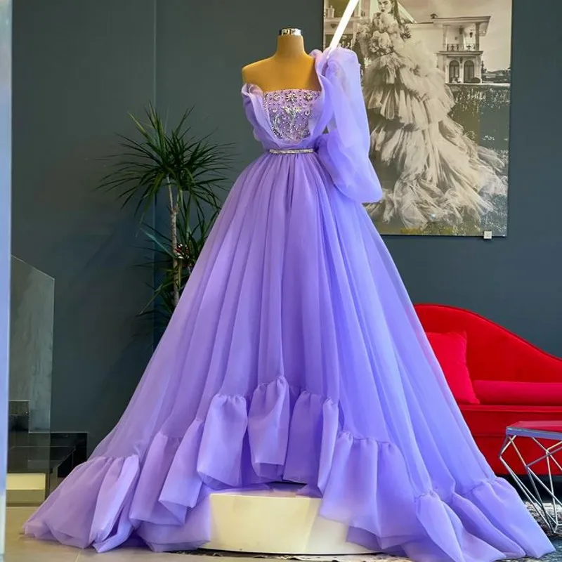 Trendy Lavender One Shoulder Women Formal Party Dresses With Floral Crystal Lace Long Prom Gowns Bridal Dress 2022
Trendy Lavender One Shoulder Women Formal Party Dresses With Floral Crystal Lace Long Prom Gowns Bridal Dress 2022