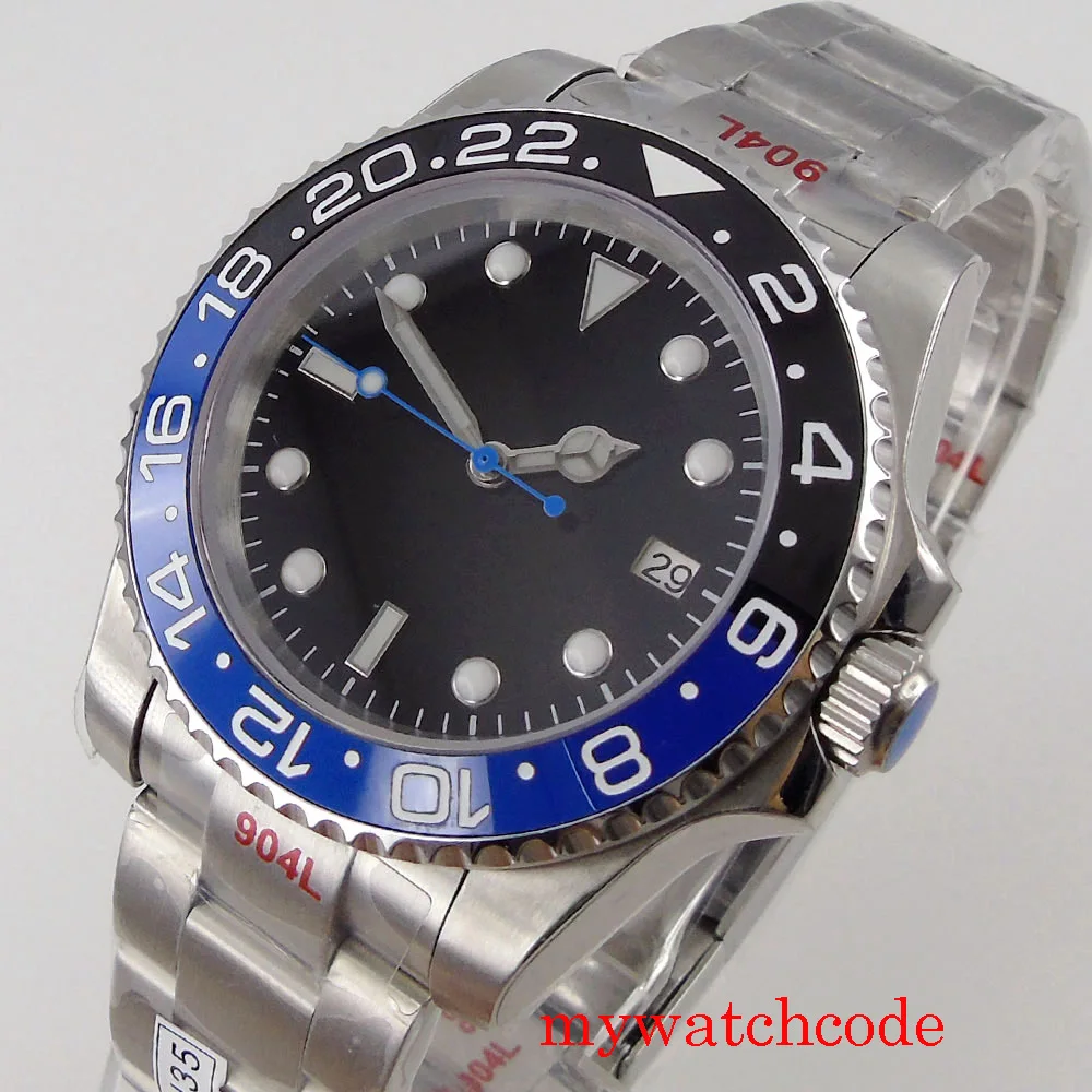 

40mm Bliger No Logo Dial NH35 MIYOTA Automatic Men Watch Sapphire Glass Date Rotating Bezel Oyster Bracelet Blue Second Hand