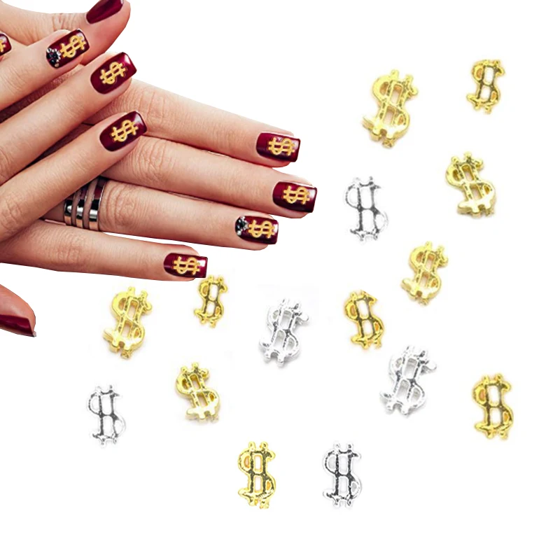 

20Pcs/Lots Dollar Sign Nail Art Rhinestones,Dollar Bill Money Designs Nail Art Charms,3D Gold&Silver Gems Manicure Alloy Charms