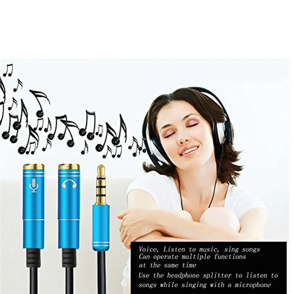 Portable Headset Adapter Splitter 3.5mm Jack Cable with Separate Mic and Audio Headphone Connector | Электроника