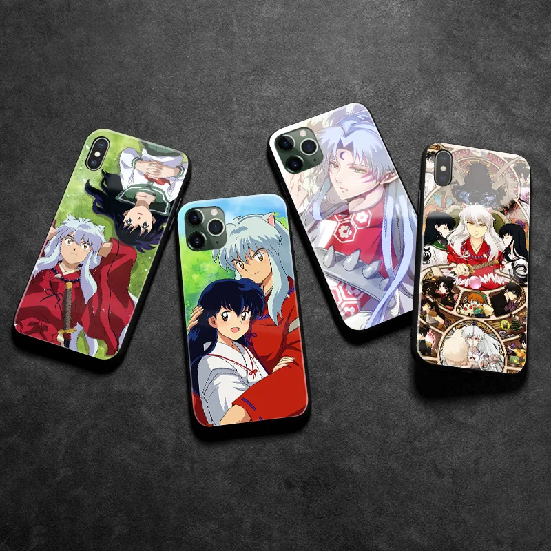 Силиконовый стеклянный чехол для телефона InuYasha Anime Sesshomaru Kagome iPhone SE 6s 7 8 Plus X XR XS 11 Pro