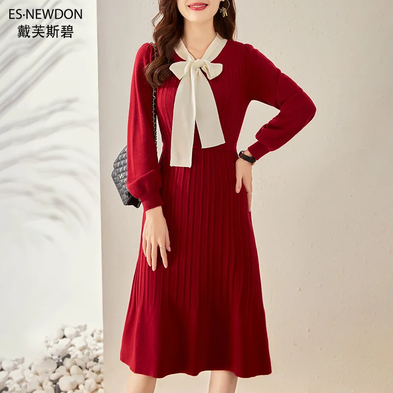 Esnewdon Casual Style Knitted Wool Dress A-line Bow Knee-length Scarf Collar Solid Loose Waist Knitting Black Dress for Women
Esnewdon Casual Style Knitted Wool Dress A-line Bow Knee-length Scarf Collar Solid Loose Waist Knitting Black Dress for Women