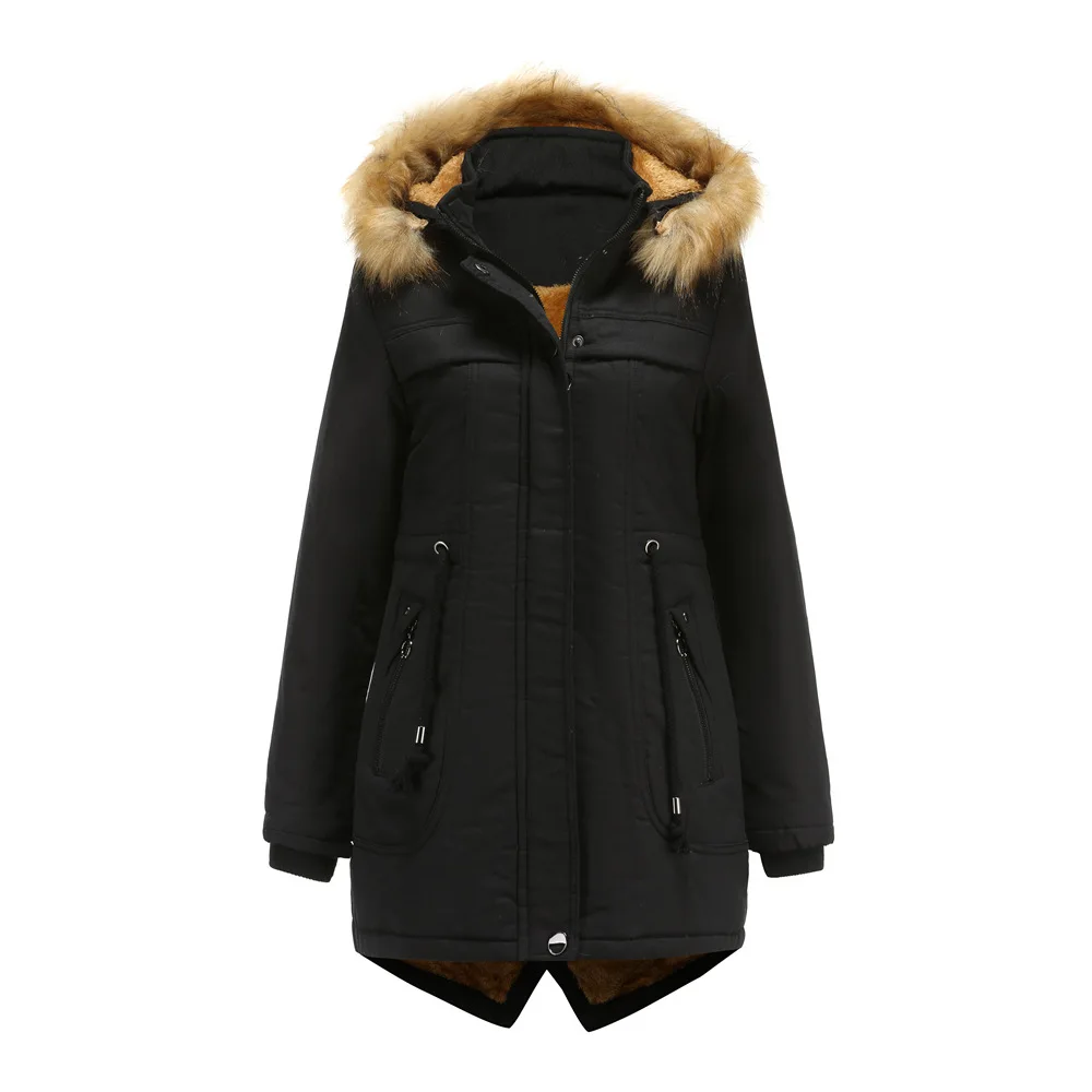Cotton Fleece Mid-Length Detachable Hood Fur Collar Winter Warmth Plus Fleece Coat Pleated Overcoat Women New
Cotton Fleece Mid-Length Detachable Hood Fur Collar Winter Warmth Plus Fleece Coat Pleated Overcoat Women New