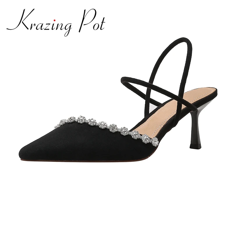 Krazing pot big size genuine leather pointed toe high heels sling back diamond shiny party Korean girl slip on women sandals L50
Krazing pot big size genuine leather pointed toe high heels sling back diamond shiny party Korean girl slip on women sandals L50