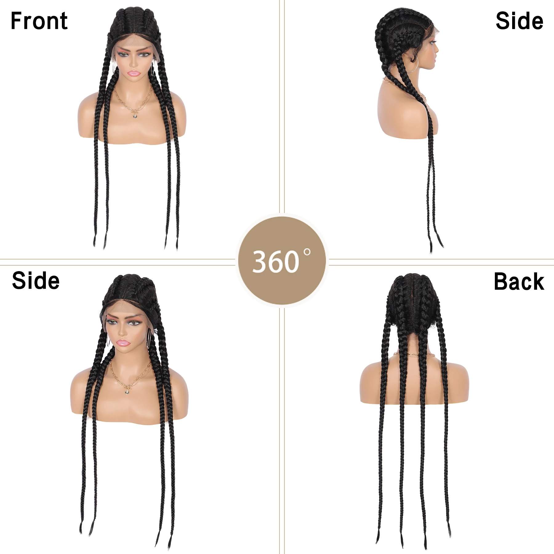 Youthfee 35 Inches Lace Front Braided Wigs Double Dutch Box Braids Wig with Baby Hair For Black Women 360 Synthetic | Шиньоны и парики