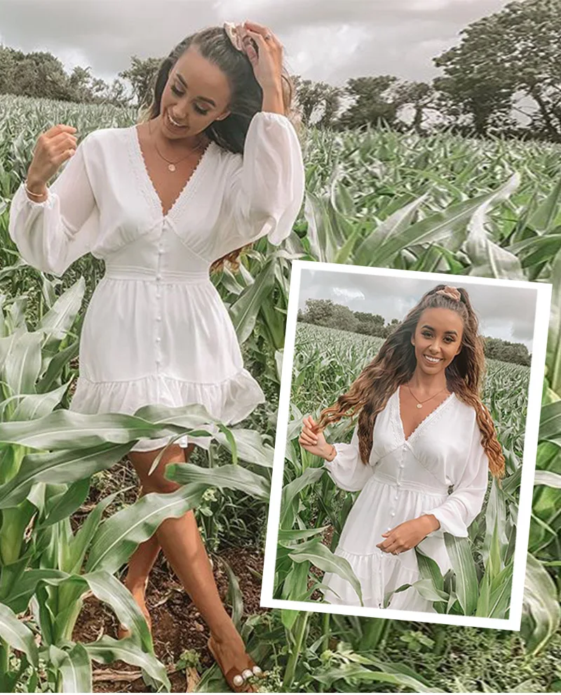 Plus Size Ruffle Dress White Chiffon Long Sleeve Party Mini Dress Sexy Deep V Neck Spring Autumn Pleated Elegant Women Dresses
Plus Size Ruffle Dress White Chiffon Long Sleeve Party Mini Dress Sexy Deep V Neck Spring Autumn Pleated Elegant Women Dresses