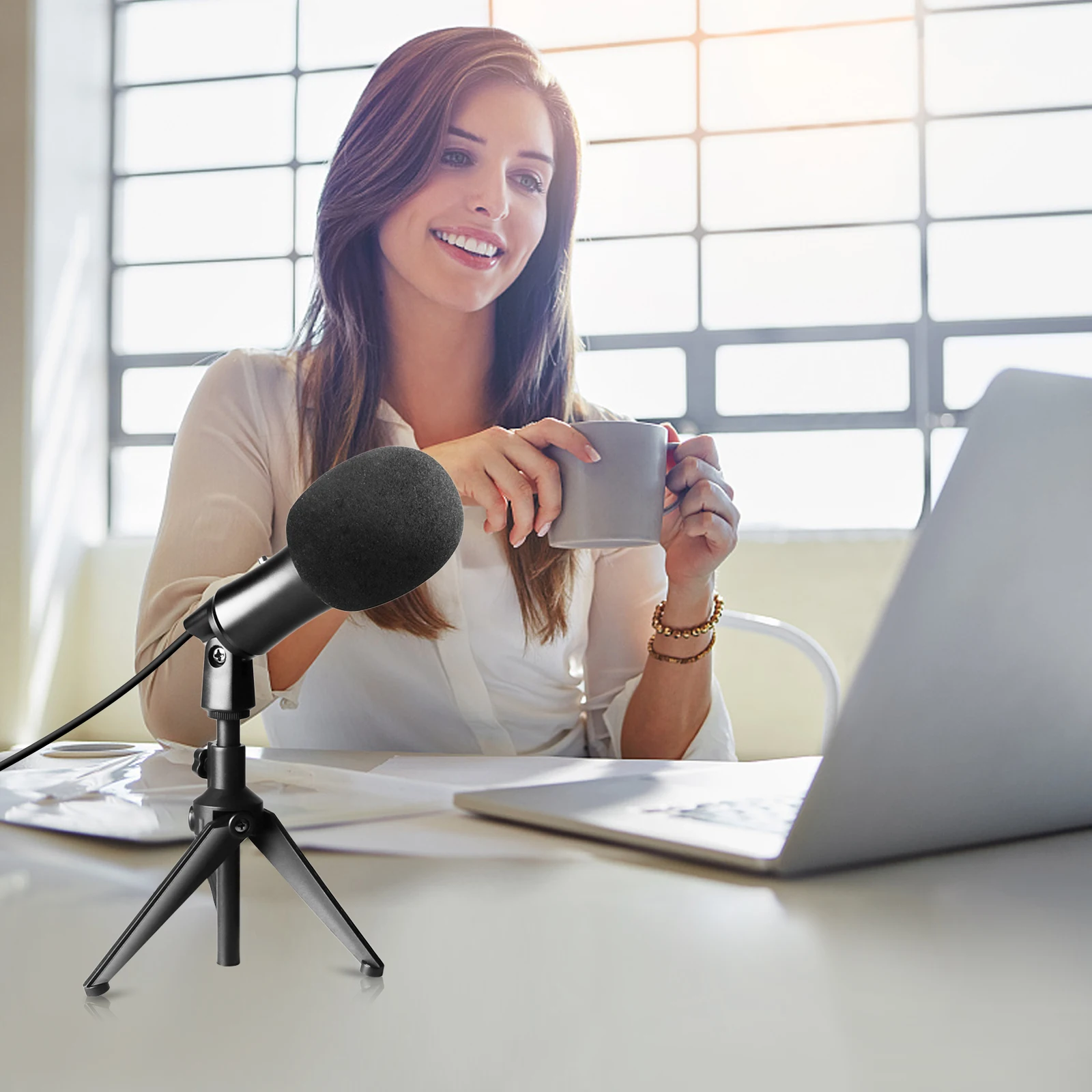 Muslady Wired USB Microphone for Computer Laptop Condenser Mic with Desktop Mini Tripod Stand Windscreen for Live Streaming Game