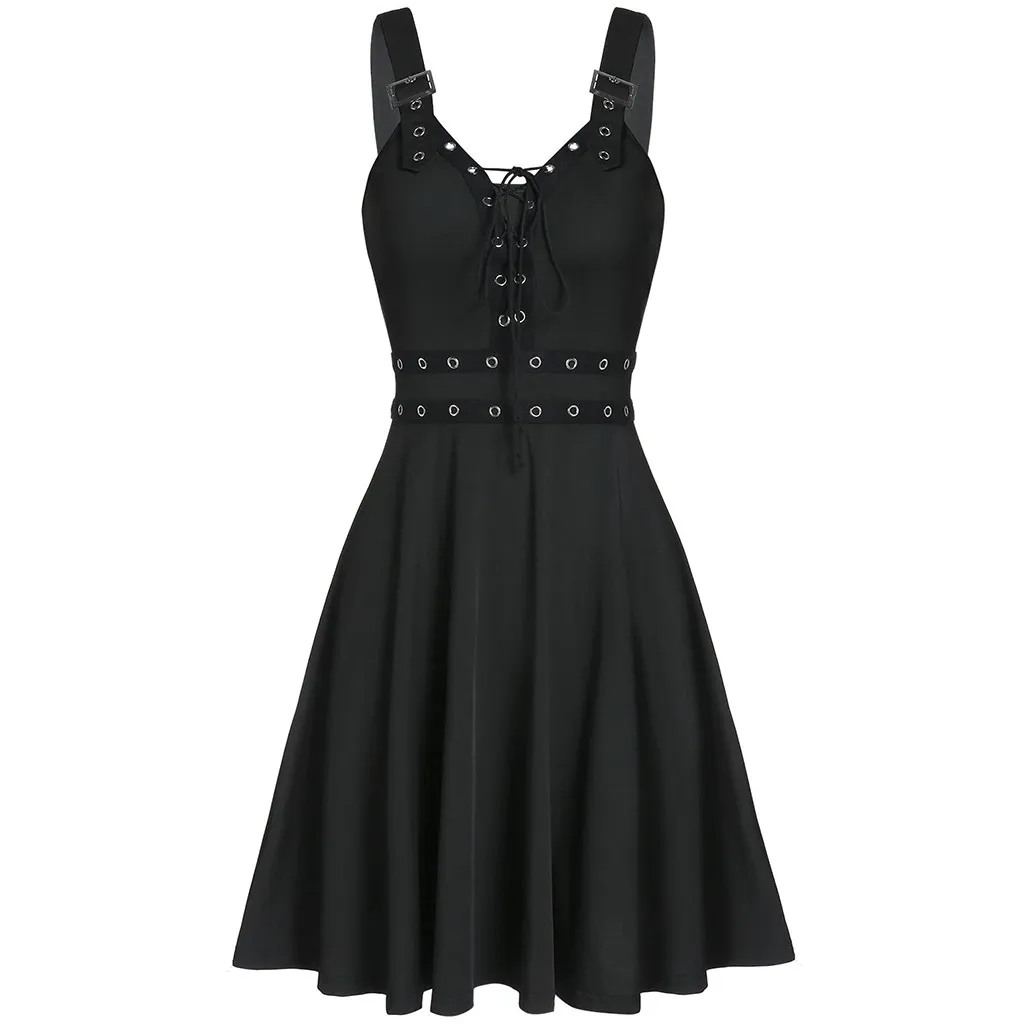 Women Mini Dresses Gothic Black Sexy Deep V Neck 2020 Fall Punk Sleeveless Rivet Fashion Tunic Hip Hop Bandage Female Dress
Women Mini Dresses Gothic Black Sexy Deep V Neck 2020 Fall Punk Sleeveless Rivet Fashion Tunic Hip Hop Bandage Female Dress