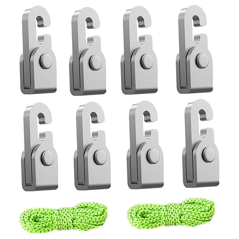 

Automatic Locking Hook, Self-Locking Free Knot, Easy Tighten Rope Kit, 8 Pieces/Pack with 5 M X2 Rope for Outdoor Tent