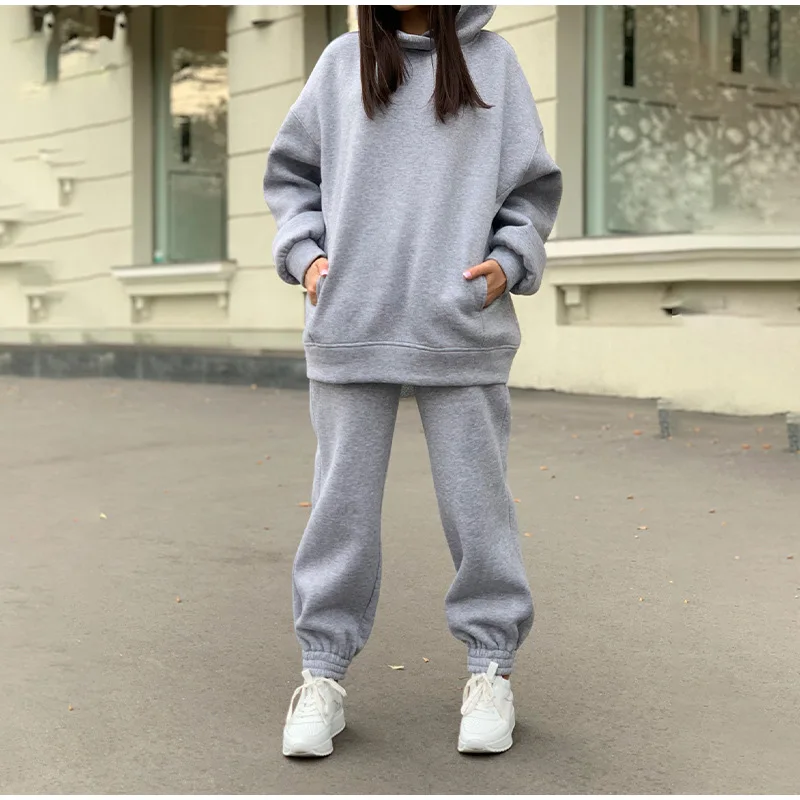 Autumn Winter Women Hooded Loose Solid Color Long Sleeve Top Sports Suit Ladies 2-Piece Suits Female Plus Velvet Sweater
Autumn Winter Women Hooded Loose Solid Color Long Sleeve Top Sports Suit Ladies 2-Piece Suits Female Plus Velvet Sweater