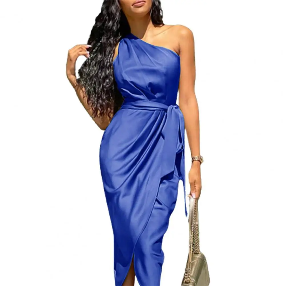 Women Off Shoulder Dress With Belt Summer Irregular Slanted Shoulder Slim Satin Party Dresses Female Sexy Robes Vestidos Mujer
Women Off Shoulder Dress With Belt Summer Irregular Slanted Shoulder Slim Satin Party Dresses Female Sexy Robes Vestidos Mujer