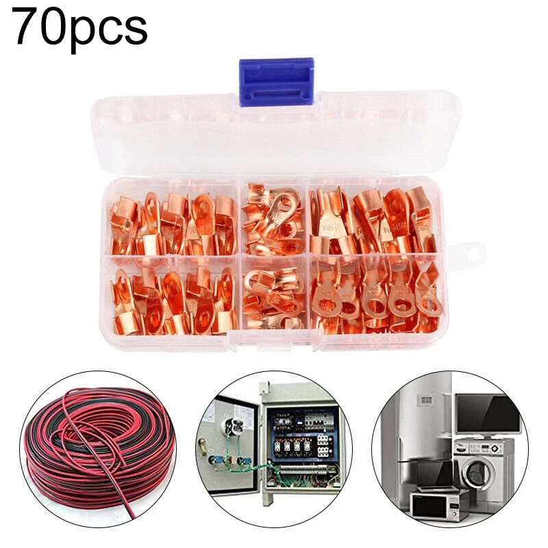 70pcs Copper Tube Terminals Battery Welding Wire Cable Lug Ring Crimp Connectors Assortment Kit Clear Plastic Box Packaged
70pcs Copper Tube Terminals Battery Welding Wire Cable Lug Ring Crimp Connectors Assortment Kit Clear Plastic Box Packaged