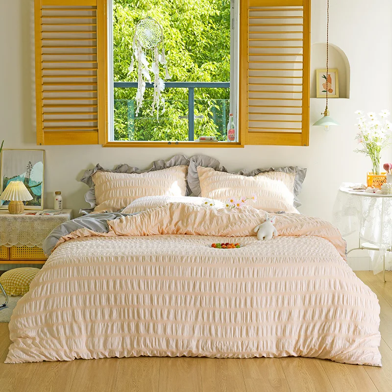 Japanese Style Seersucker Washed Cotton Bedding Set Lace Solid Color Duvet Cover Queen King 220x240 Simple Bed Linens Sheet Blue
Japanese Style Seersucker Washed Cotton Bedding Set Lace Solid Color Duvet Cover Queen King 220x240 Simple Bed Linens Sheet Blue