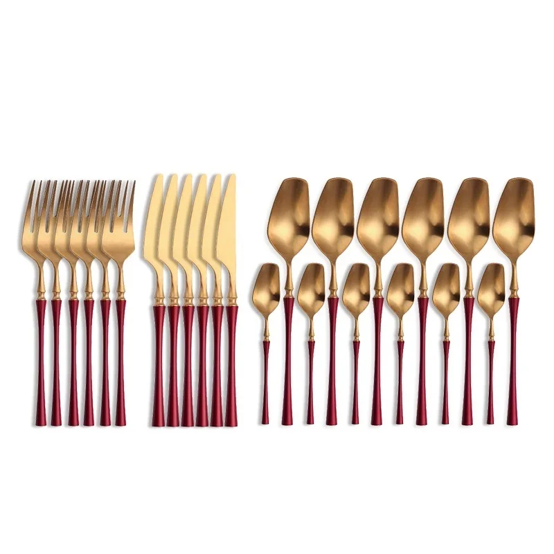 24Pcs Dinnerware Set 18/10 Stainless Steel Knife Fork Spoon Cutlery Kitchen Dinner Reusable Tableware Sets Home Accessories
24Pcs Dinnerware Set 18/10 Stainless Steel Knife Fork Spoon Cutlery Kitchen Dinner Reusable Tableware Sets Home Accessories