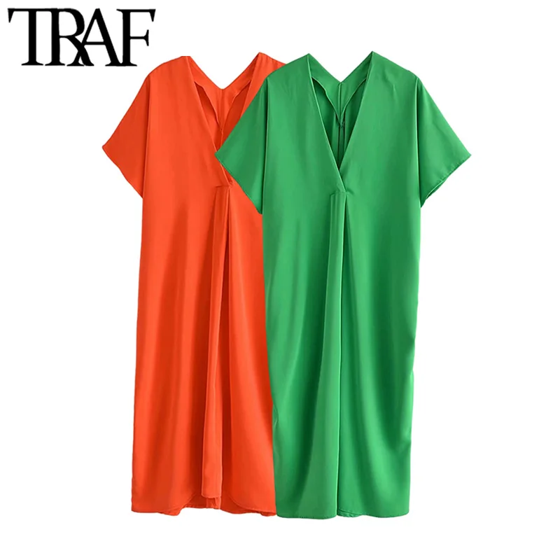 TRAF Women Fashion Pleats Loose Soft Touch Midi Dress Vintage V Neck Short Sleeve Female Dresses Vestidos Mujer
TRAF Women Fashion Pleats Loose Soft Touch Midi Dress Vintage V Neck Short Sleeve Female Dresses Vestidos Mujer