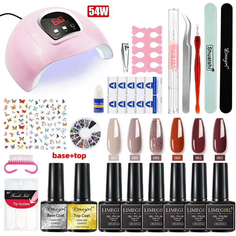 Limegirl 6 Colors 8ml Gel Nail Polish Kits Tools 6/54W UV LED Lamp Semi Permanent Base Top Coat UV LED Nail Art Gel Polish Set
Limegirl 6 Colors 8ml Gel Nail Polish Kits Tools 6/54W UV LED Lamp Semi Permanent Base Top Coat UV LED Nail Art Gel Polish Set