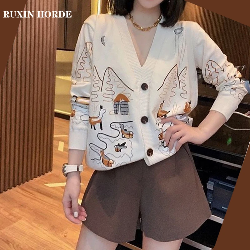 Comfortable Printing Off-White V-Neck Knitted Commuter Fashion Spring 2021 Ladies New Elegant Loose Beautiful Blouse Jacket
Comfortable Printing Off-White V-Neck Knitted Commuter Fashion Spring 2021 Ladies New Elegant Loose Beautiful Blouse Jacket