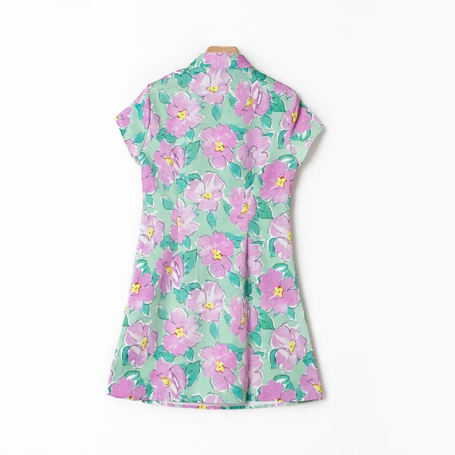 Women's Cheongsam-Style Slim Mini Dress Stand Collar Floral Printed Hollow out Short Sleeve Robe
Women's Cheongsam-Style Slim Mini Dress Stand Collar Floral Printed Hollow out Short Sleeve Robe