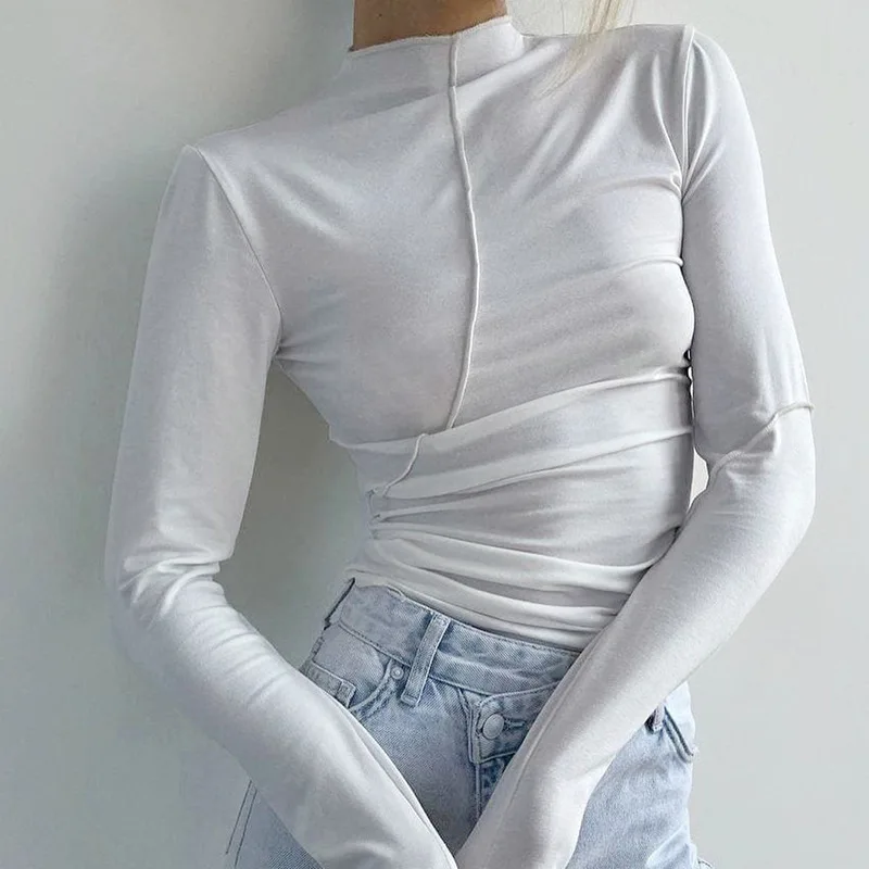 Solid Color Basic Tee Shirt Women Turtleneck Long Sleeve Tshirs Vintage Fashion Slim Fit T Shirt Patchwork Pullover Blusas
Solid Color Basic Tee Shirt Women Turtleneck Long Sleeve Tshirs Vintage Fashion Slim Fit T Shirt Patchwork Pullover Blusas