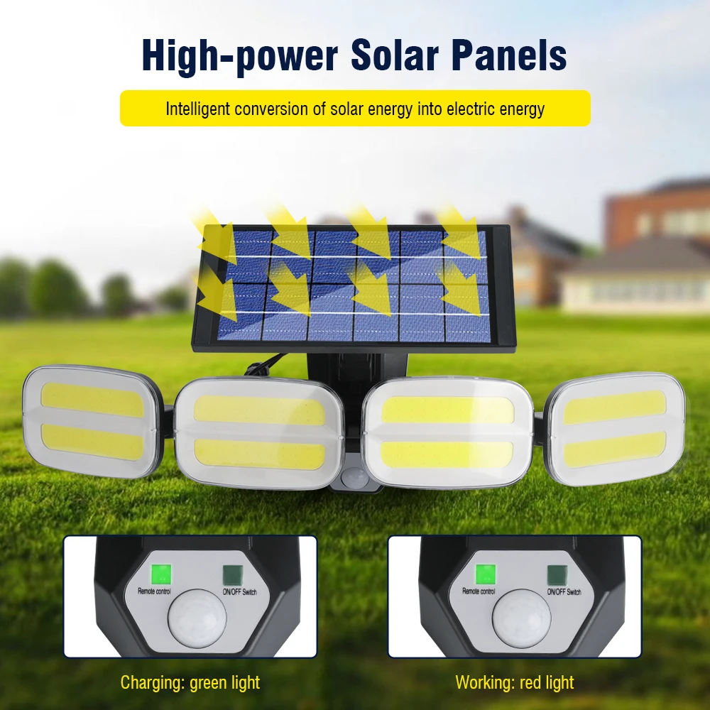BORUIT 240 COB Super Powerful Solar Light Outdoor With Remote Control Four Head Lighting Motion Sensor Lamp Waterproof Garden
BORUIT 240 COB Super Powerful Solar Light Outdoor With Remote Control Four Head Lighting Motion Sensor Lamp Waterproof Garden