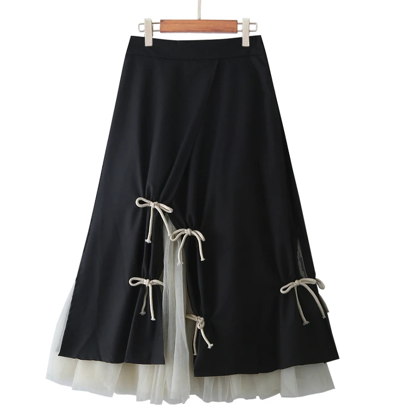 Women's MIDI Long Skirt 2021 Autumn Winter Korean Black High Waist Split Splicing Mesh Bow Skirt woman skirts
Women's MIDI Long Skirt 2021 Autumn Winter Korean Black High Waist Split Splicing Mesh Bow Skirt woman skirts