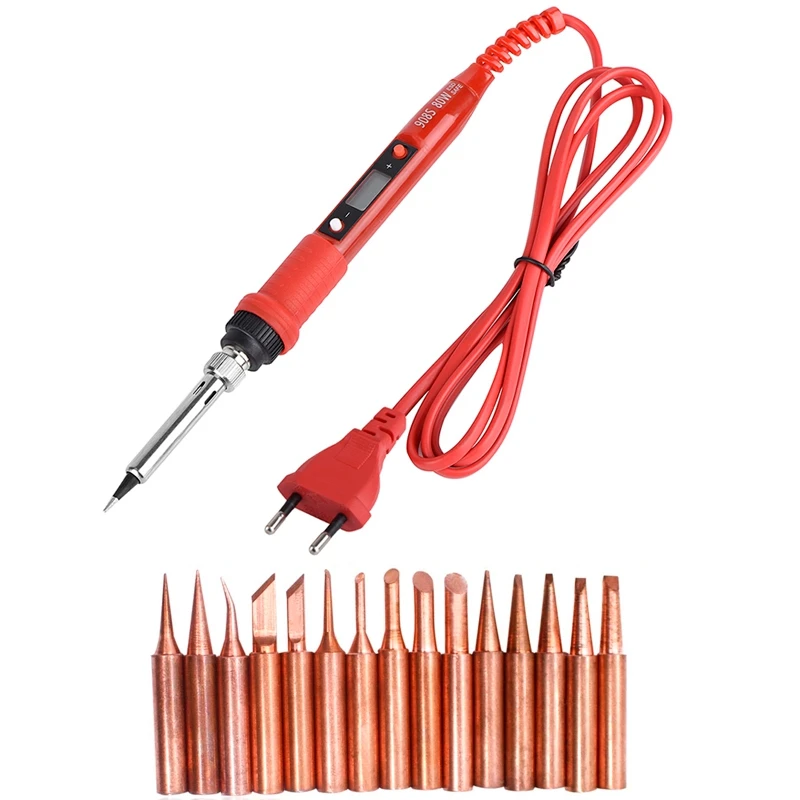 220V 80W LCD Soldering Iron Set with Adjustable Temperature Soldering Tool with 15 Copper Soldering Tips,EU Plug
220V 80W LCD Soldering Iron Set with Adjustable Temperature Soldering Tool with 15 Copper Soldering Tips,EU Plug