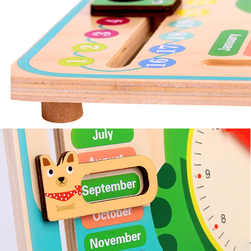 Деревянные часы с календарем образовательные сезон игрушки для обучения новый