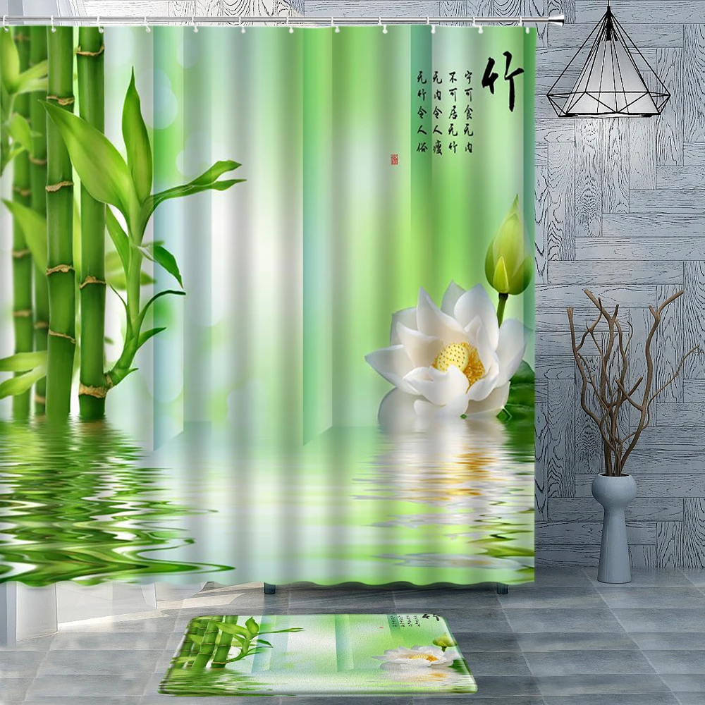 Zen Stone Bathroom 2Pcs Green Bamboo Leaves White Flowers Shower Curtain Set Bathtub Screens Bedroom Kitchen Non-Slip Carpets
Zen Stone Bathroom 2Pcs Green Bamboo Leaves White Flowers Shower Curtain Set Bathtub Screens Bedroom Kitchen Non-Slip Carpets