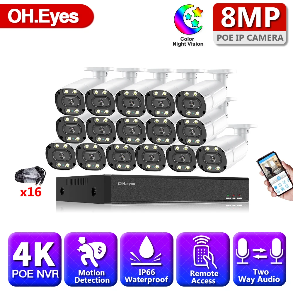 16CH 4K Ultra HD POE Network Video Security System 8MP H.265+ NVR With Two way Audio 8MP Waterproof IP Camera CCTV Security Kit
16CH 4K Ultra HD POE Network Video Security System 8MP H.265+ NVR With Two way Audio 8MP Waterproof IP Camera CCTV Security Kit