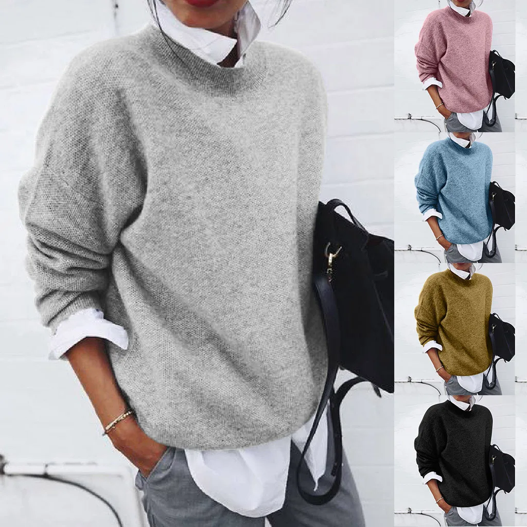 Sweater ladies winter fashion plus size long-sleeved holiday solid color sweater top
Sweater ladies winter fashion plus size long-sleeved holiday solid color sweater top