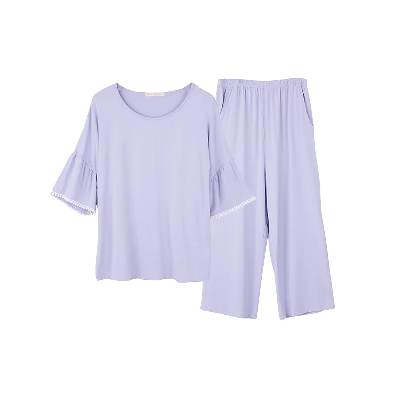 Women's plain bamboo fiber housewear summer women's short sleeve Capris lazy suit pajamas
Women's plain bamboo fiber housewear summer women's short sleeve Capris lazy suit pajamas