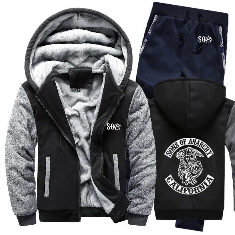 Мужской флисовый костюм SOA, толстовка с капюшоном и штаны, с принтом в виде черепа сыновей анархии, теплая толстовка на молнии, зима 2021
Мужской флисовый костюм SOA, толстовка с капюшоном и штаны, с принтом в виде черепа сыновей анархии, теплая толстовка на молнии, зима 2021