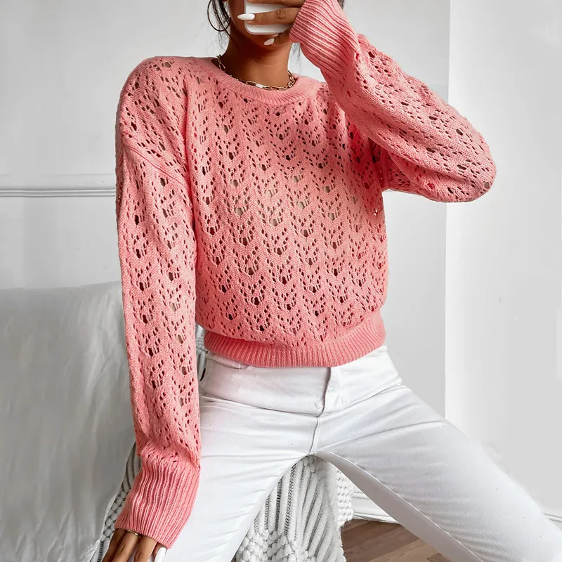 Women Knitted Solid Pullover Sweater Round Neck Long Casual Hollow Out See Throough Autumn Spring Sweaters Fall Tops Jumpers
Women Knitted Solid Pullover Sweater Round Neck Long Casual Hollow Out See Throough Autumn Spring Sweaters Fall Tops Jumpers