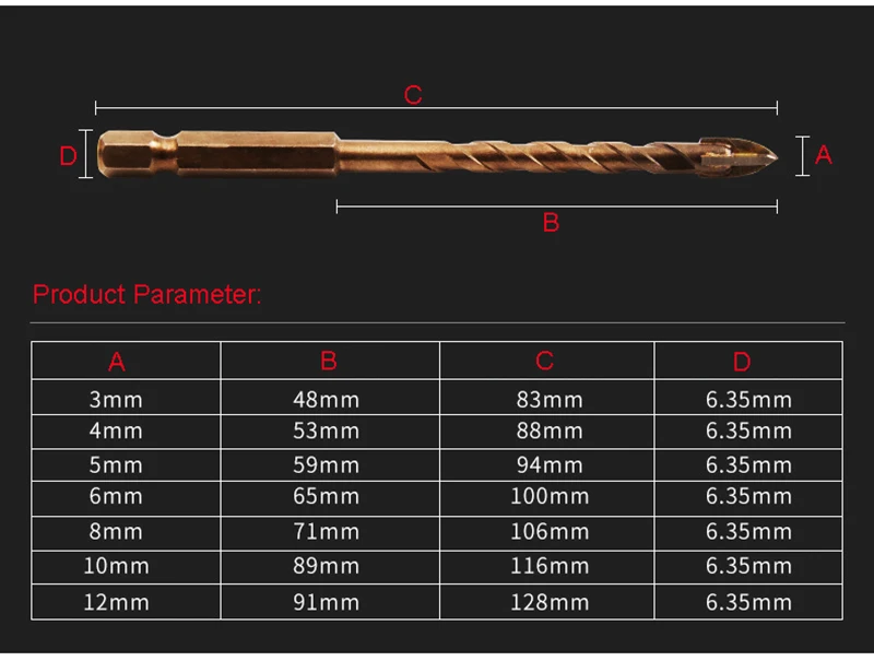 JUSTINLAU New process Cross Hex Tile Bits Glass Ceramic Concrete Hole Opener Alloy Triangle Drill Size 3/4/5/6/8/10/12 mm
JUSTINLAU New process Cross Hex Tile Bits Glass Ceramic Concrete Hole Opener Alloy Triangle Drill Size 3/4/5/6/8/10/12 mm