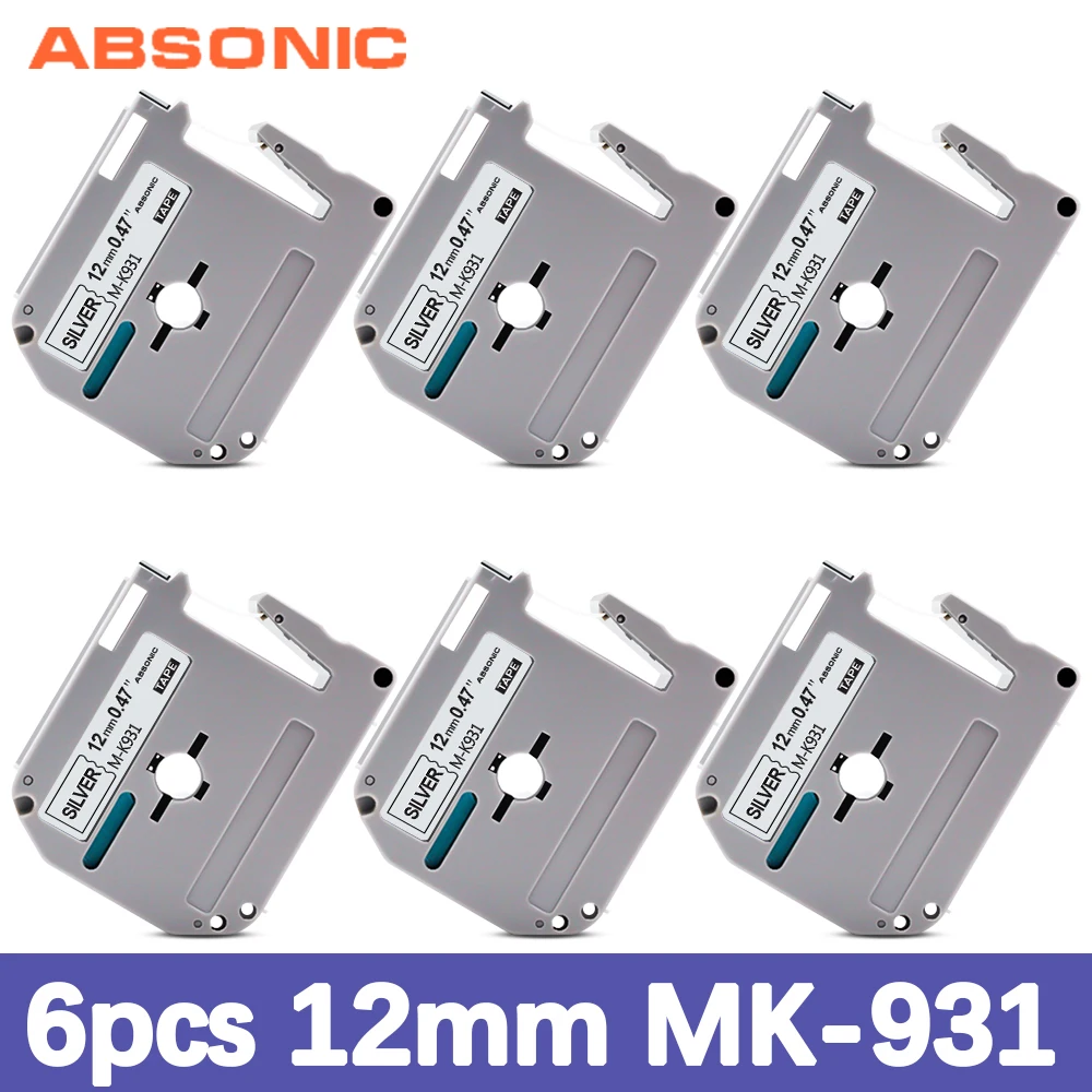 Absonic 6PK M-K931 12mm Label Compatible for Brother M 931 M931 MK931 MK-931 Black on Silver for PT-M95 PT70 PT80 Label Maker
Absonic 6PK M-K931 12mm Label Compatible for Brother M 931 M931 MK931 MK-931 Black on Silver for PT-M95 PT70 PT80 Label Maker