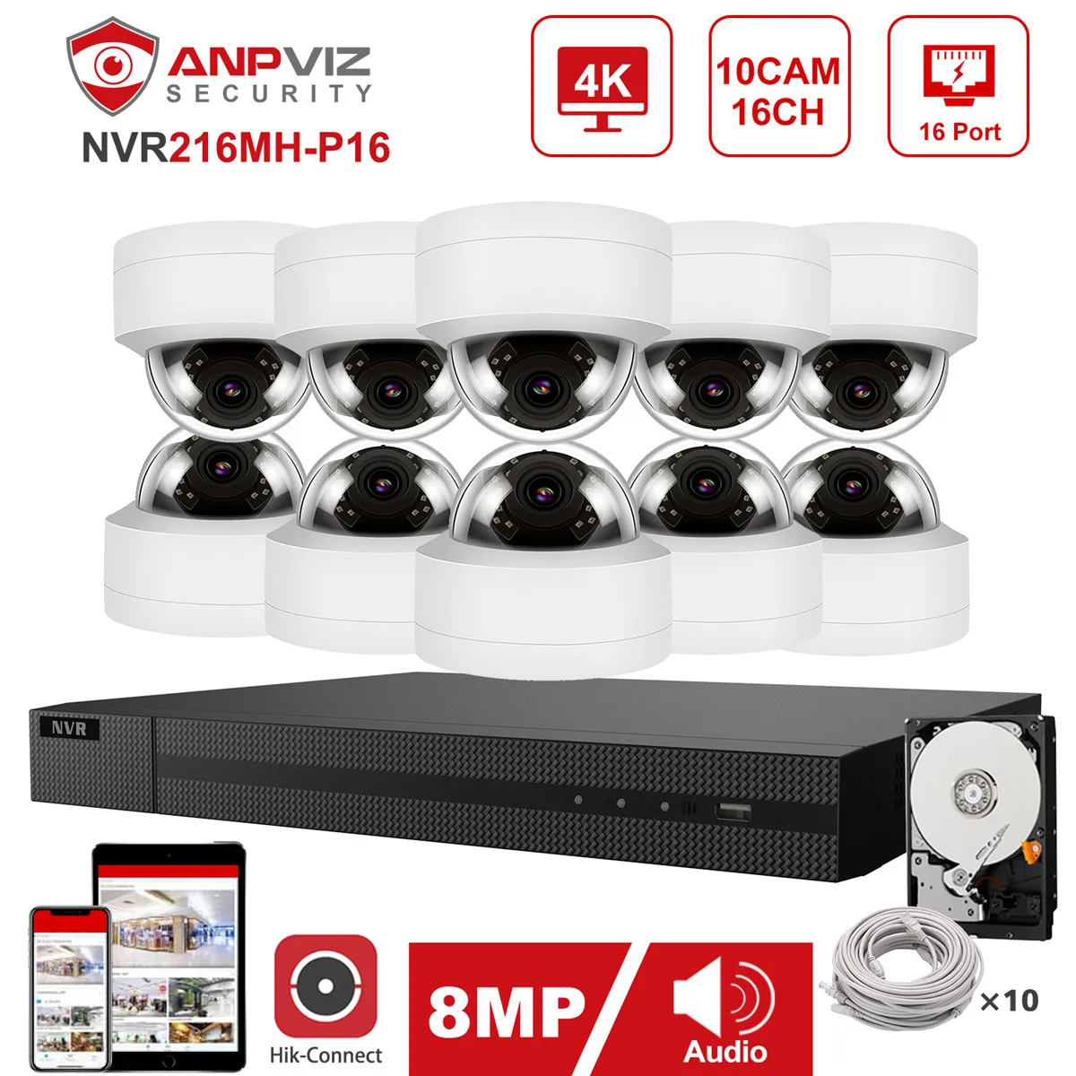 Hikvision OEM 16CH 4K NVR Anpviz 8MP POE IP камера 10 шт. домашняя/уличная IP камера CCTV комплект видеонаблюдения IP66 30m P2P
Hikvision OEM 16CH 4K NVR Anpviz 8MP POE IP камера 10 шт. домашняя/уличная IP камера CCTV комплект видеонаблюдения IP66 30m P2P