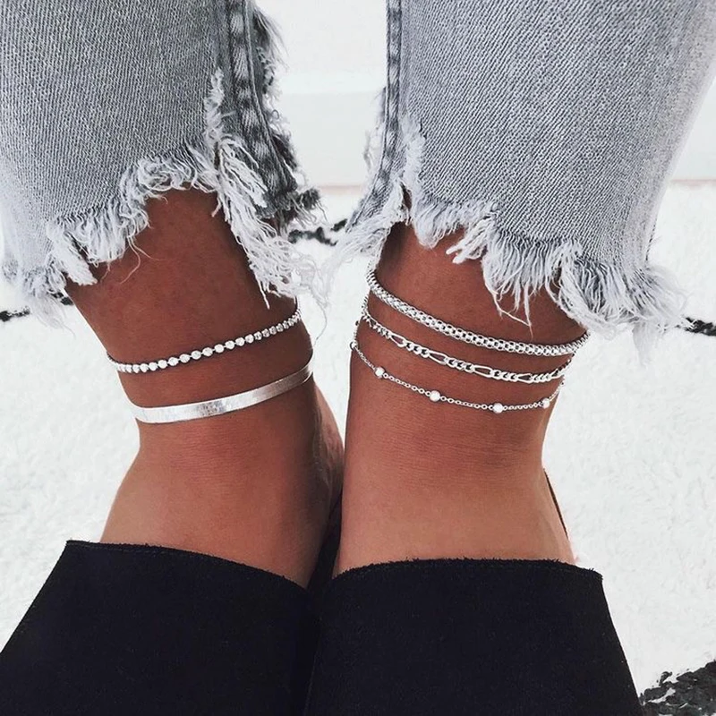 Women Multi-layer Anklet Bohemian Metal Bead Chain Combination Summer Beach Fashion Personality Foot Ankle Bracelets
Women Multi-layer Anklet Bohemian Metal Bead Chain Combination Summer Beach Fashion Personality Foot Ankle Bracelets