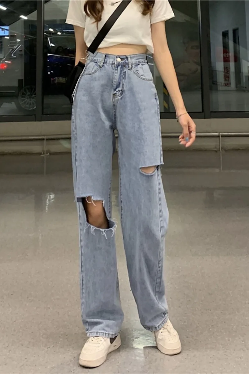 Ripped Wide Legged Jeans Women's Summer 2021 High Waist Slimming Denim Pants Female Summer Broken Holes Pants
Ripped Wide Legged Jeans Women's Summer 2021 High Waist Slimming Denim Pants Female Summer Broken Holes Pants