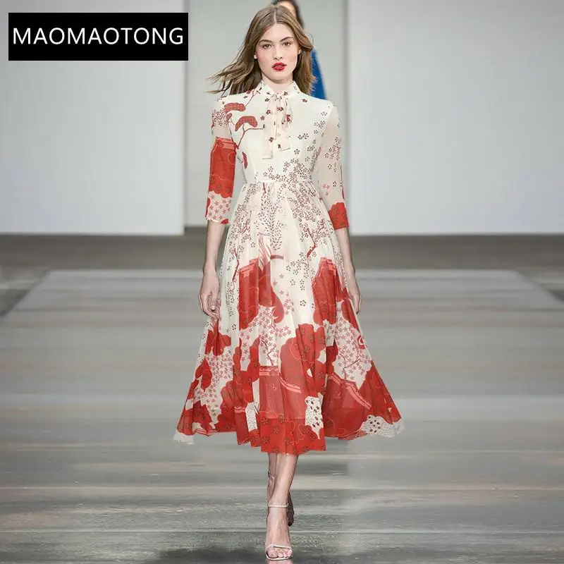 Fashion Designer Summer Vacation Dress Women's Bow Tie 3/4 Sleeve High Waist Floral Print Chiffon Midi Party Dress
Fashion Designer Summer Vacation Dress Women's Bow Tie 3/4 Sleeve High Waist Floral Print Chiffon Midi Party Dress