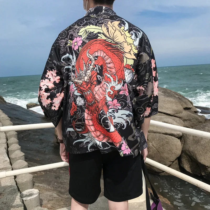 Chinese Fire Dragon Print Jacket Hip Hop Men Streetwear 2021 Harajuku Kimono Coat Japanese Summer Short Thin Gown Japan Style
Chinese Fire Dragon Print Jacket Hip Hop Men Streetwear 2021 Harajuku Kimono Coat Japanese Summer Short Thin Gown Japan Style